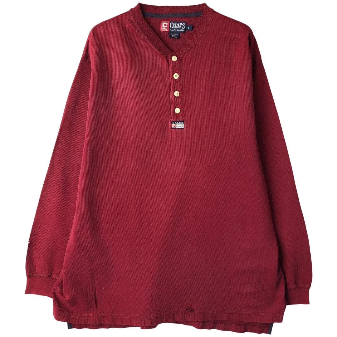Ralph Lauren CHAPS Henley neck thermal long T-shirt, men's size L cotton wine-red Vintage Second Hand