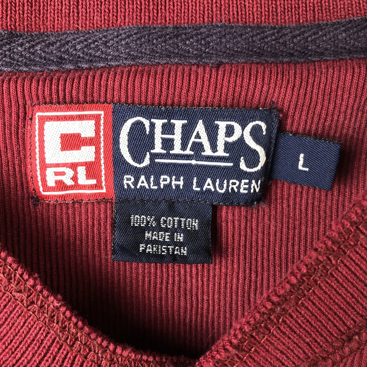 Ralph Lauren CHAPS Henley neck thermal long T-shirt, men's size L cotton wine-red Vintage Second Hand