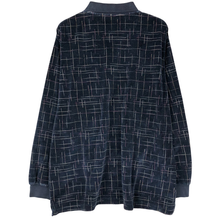 CHERESKIN all-over print velour long-sleeved polo shirt, men's size M cotton navy blue type Vintage Second Hand