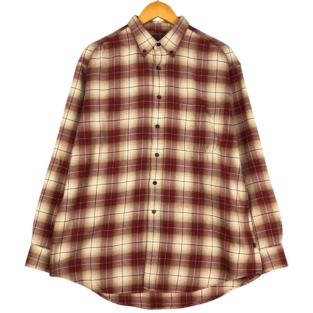 Vintage 90s-00'S St. John's Bay ombré check long-sleeve button-down light flannel check shirt, men's size L cotton red type Vintage Second Hand