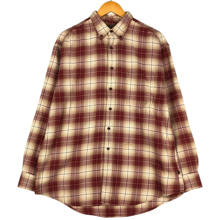 Vintage 90s-00'S St. John's Bay ombré check long-sleeve button-down light flannel check shirt, men's size L cotton red type Vintage Second Hand