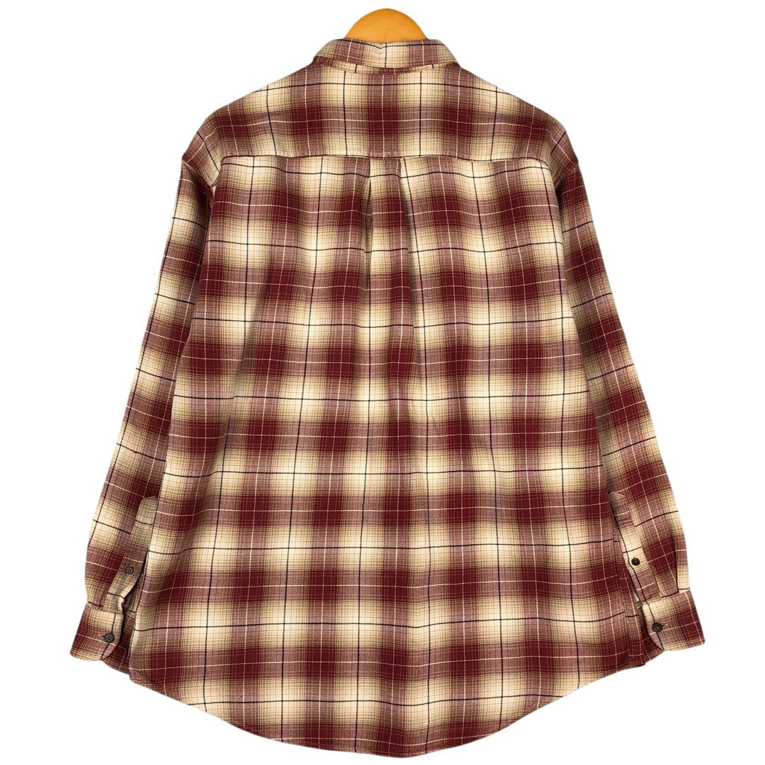 Vintage 90s-00'S St. John's Bay ombré check long-sleeve button-down light flannel check shirt, men's size L cotton red type Vintage Second Hand
