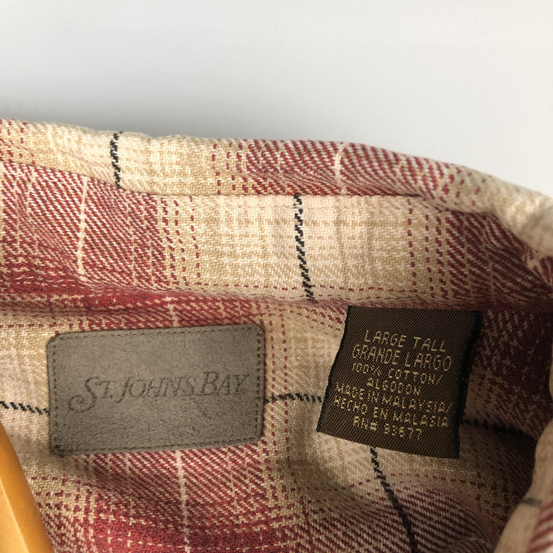 Vintage 90s-00'S St. John's Bay ombré check long-sleeve button-down light flannel check shirt, men's size L cotton red type Vintage Second Hand