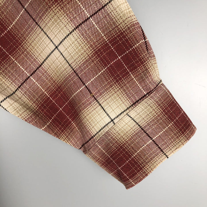 Vintage 90s-00'S St. John's Bay ombré check long-sleeve button-down light flannel check shirt, men's size L cotton red type Vintage Second Hand