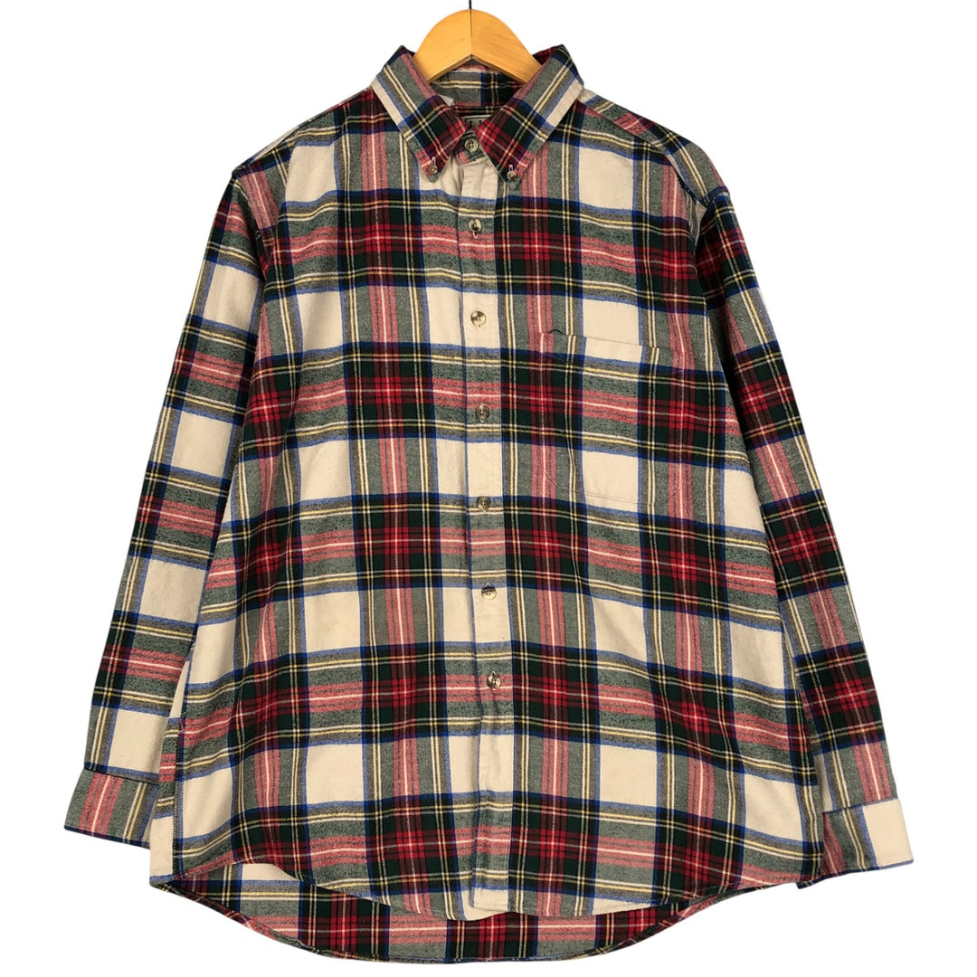 Vintage LL Bean tartan check long-sleeve button-down light flannel check shirt from the 1980'S to 1990s, size L, men's. cotton red type Vintage Second Hand