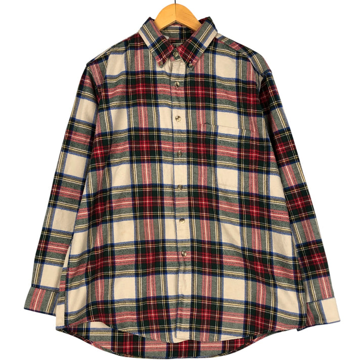 Vintage LL Bean tartan check long-sleeve button-down light flannel check shirt from the 1980'S to 1990s, size L, men's. cotton red type Vintage Second Hand