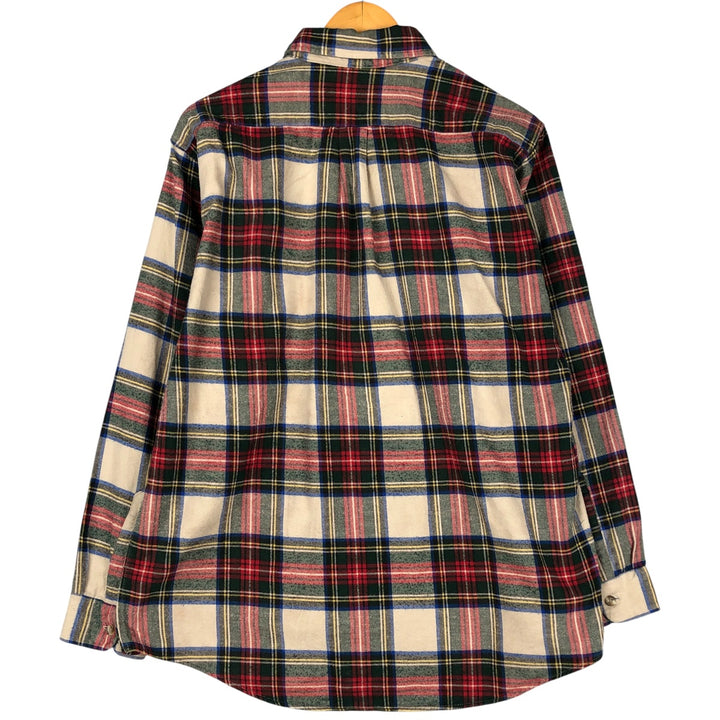 Vintage LL Bean tartan check long-sleeve button-down light flannel check shirt from the 1980'S to 1990s, size L, men's. cotton red type Vintage Second Hand