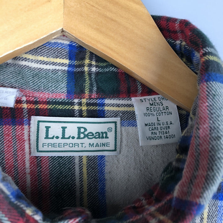 Vintage LL Bean tartan check long-sleeve button-down light flannel check shirt from the 1980'S to 1990s, size L, men's. cotton red type Vintage Second Hand
