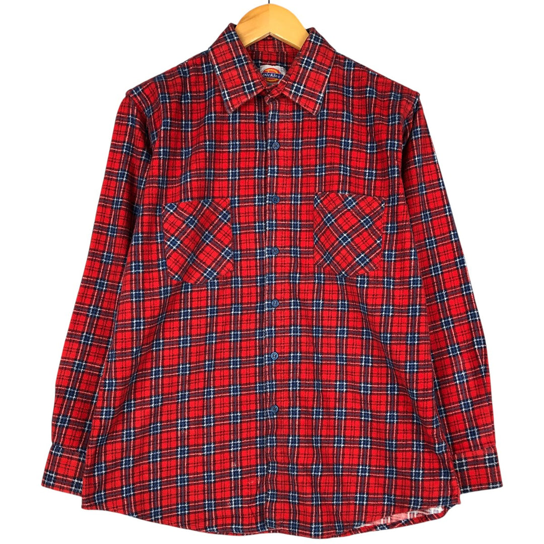 Vintage 80s-90'S Dickies Tartan Check Long Sleeve Printed Flannel Check Shirt, Men's Size L cotton red type Vintage Second Hand