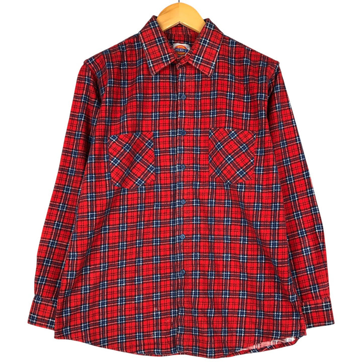 Vintage 80s-90'S Dickies Tartan Check Long Sleeve Printed Flannel Check Shirt, Men's Size L cotton red type Vintage Second Hand