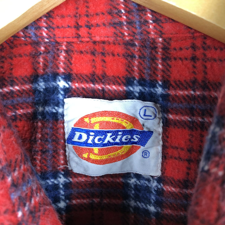 Vintage 80s-90'S Dickies Tartan Check Long Sleeve Printed Flannel Check Shirt, Men's Size L cotton red type Vintage Second Hand