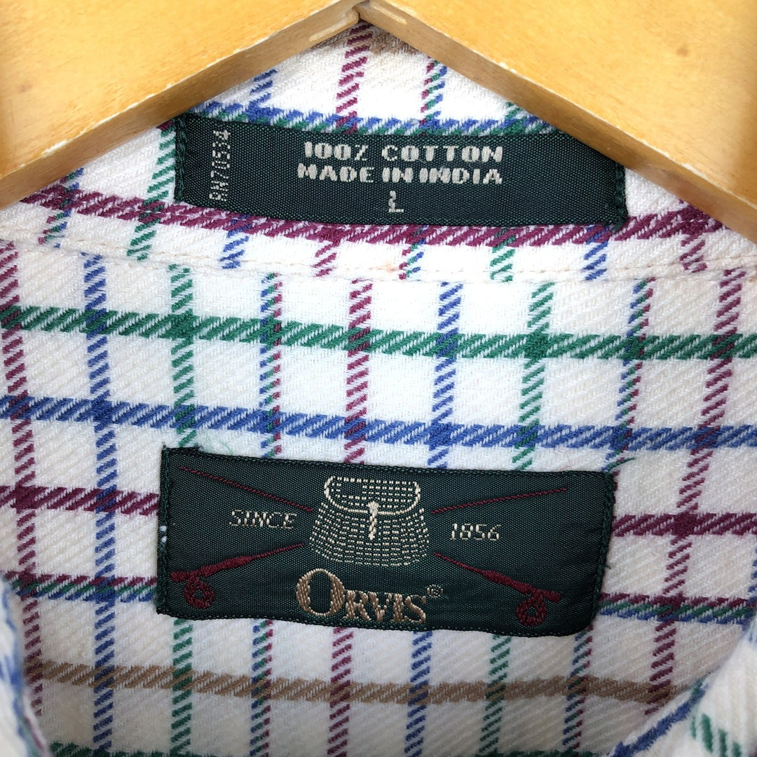 Vintage 90s-00'S Orvis long-sleeved button-down flannel shirt, men's size L cotton pale white type Vintage Second Hand