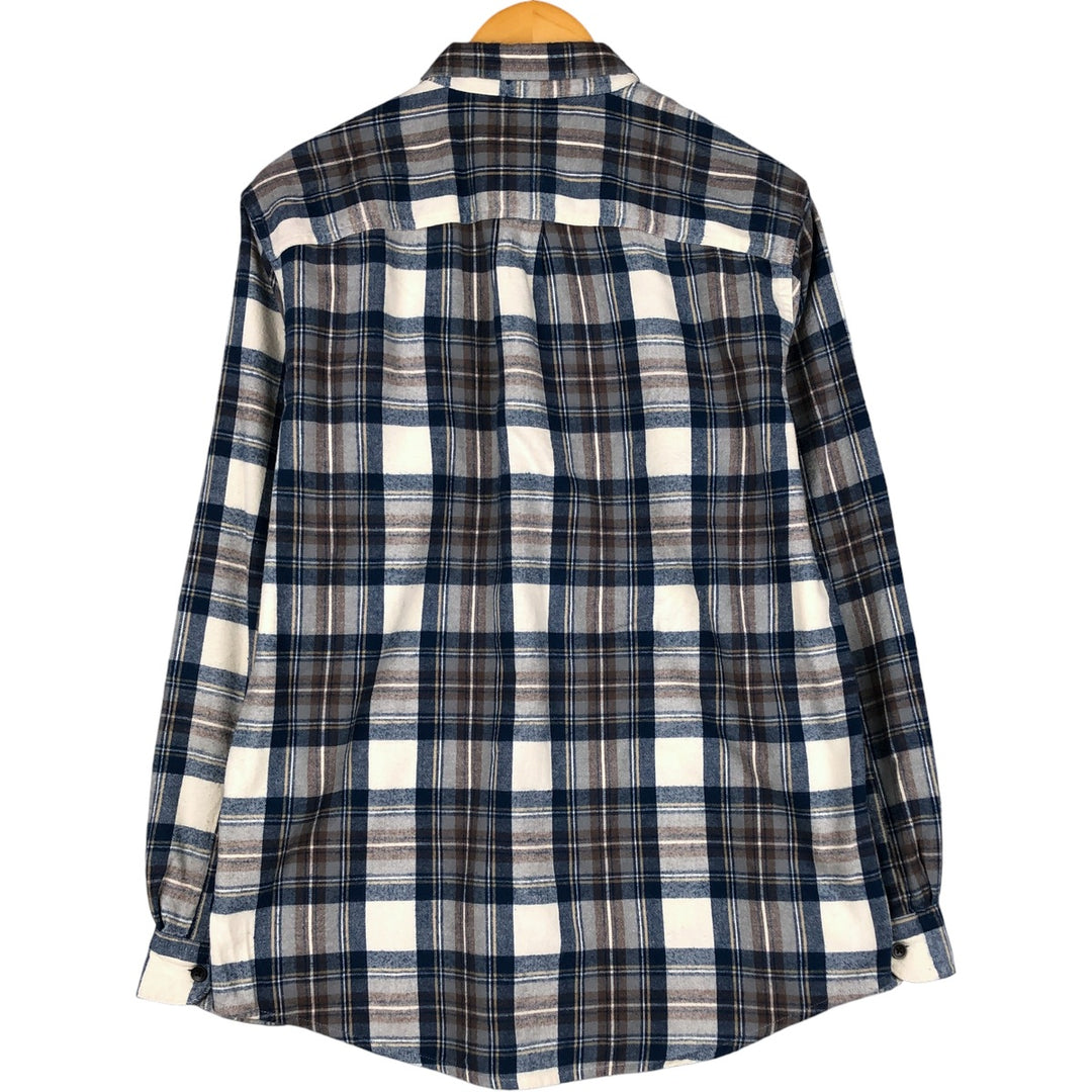 90s-00'S LL Bean tartan check long-sleeve button-down light flannel check shirt, men's size M, vintage cotton Navy blue Vintage Second Hand