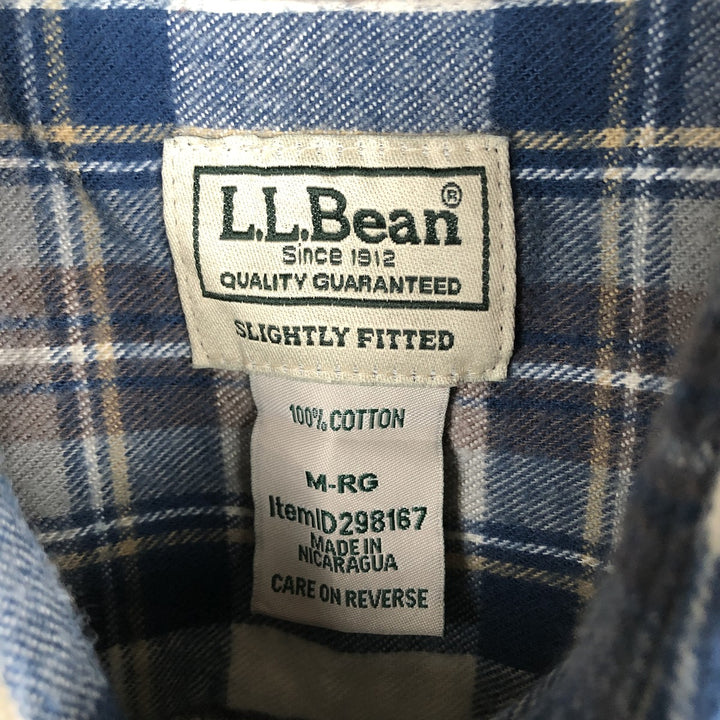 90s-00'S LL Bean tartan check long-sleeve button-down light flannel check shirt, men's size M, vintage cotton Navy blue Vintage Second Hand