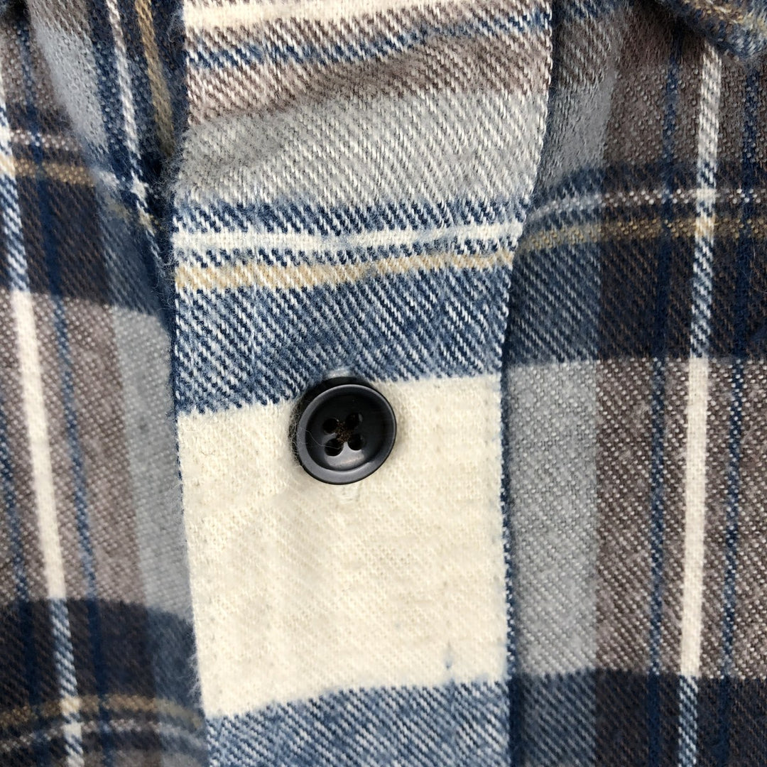 90s-00'S LL Bean tartan check long-sleeve button-down light flannel check shirt, men's size M, vintage cotton Navy blue Vintage Second Hand