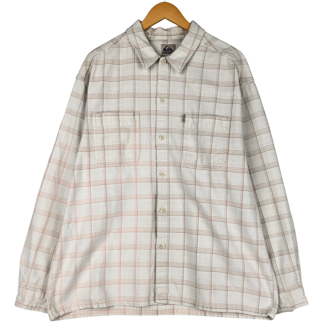QUIKSILVER Long Sleeve Flannel Check Shirt, Men's Size XL cotton ivory Vintage Second Hand