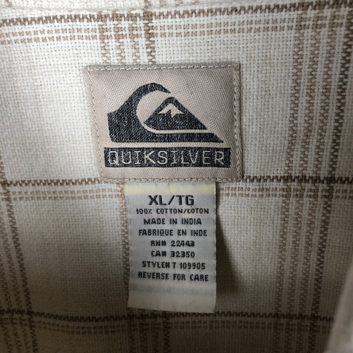 QUIKSILVER Long Sleeve Flannel Check Shirt, Men's Size XL cotton ivory Vintage Second Hand