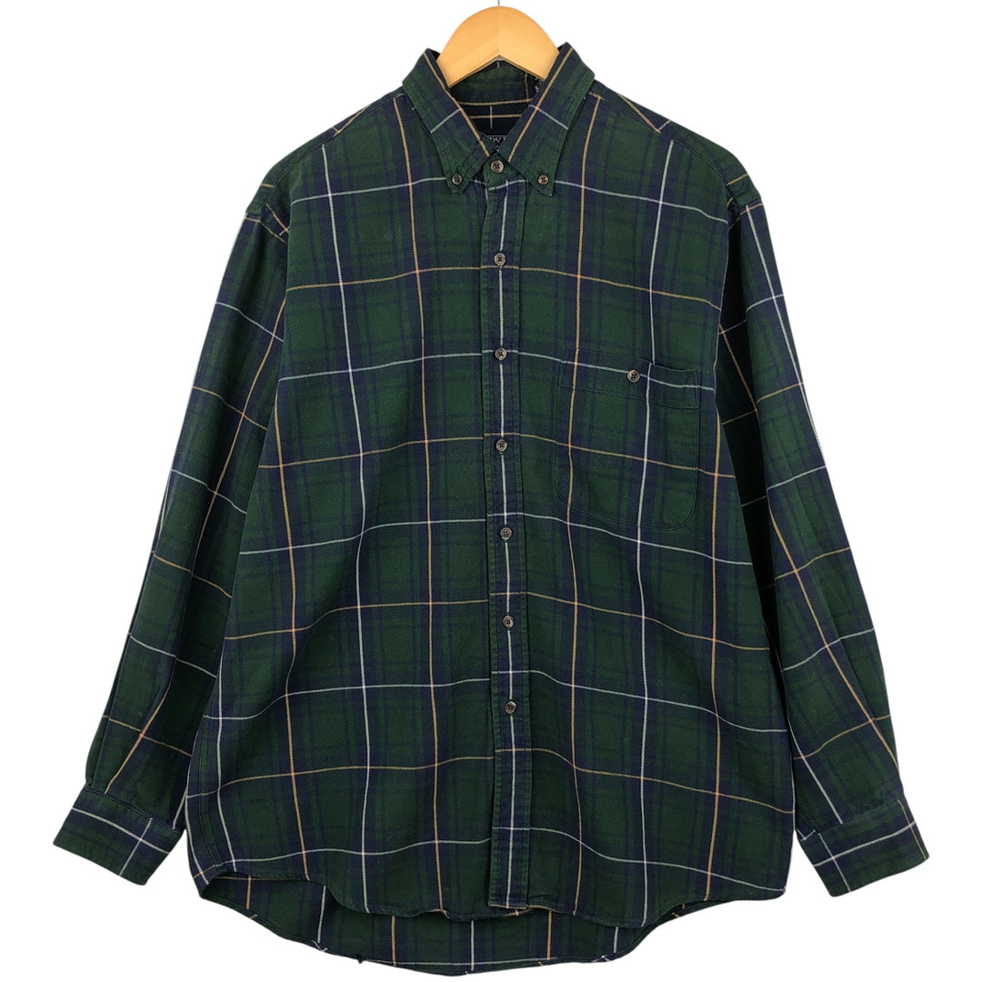 Vintage 80s-90'S Land's End long-sleeved button-down flannel check shirt, men's size L cotton green type Vintage Second Hand
