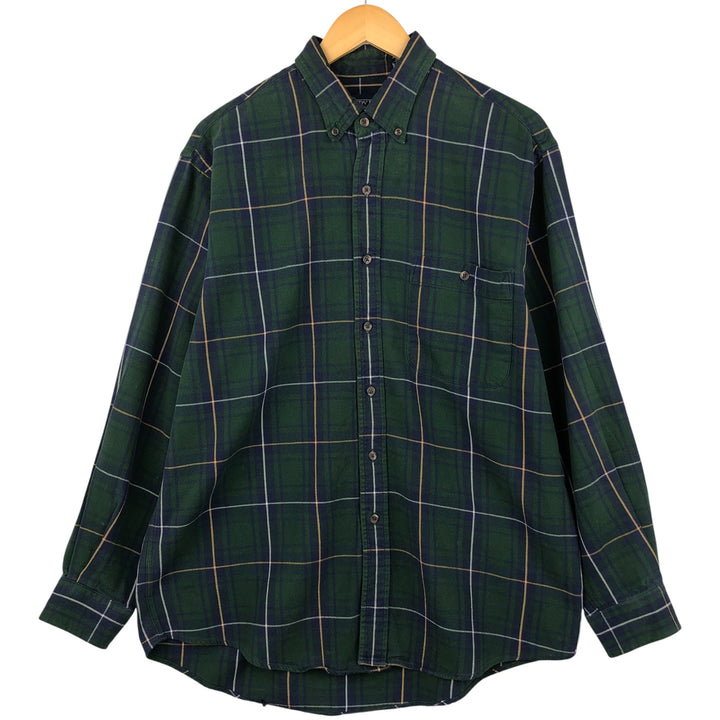 Vintage 80s-90'S Land's End long-sleeved button-down flannel check shirt, men's size L cotton green type Vintage Second Hand