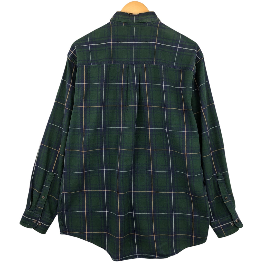 Vintage 80s-90'S Land's End long-sleeved button-down flannel check shirt, men's size L cotton green type Vintage Second Hand