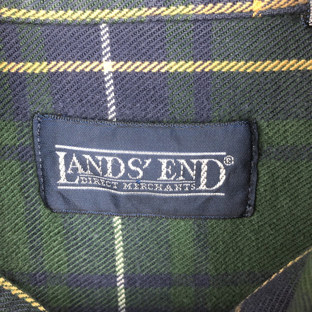 Vintage 80s-90'S Land's End long-sleeved button-down flannel check shirt, men's size L cotton green type Vintage Second Hand