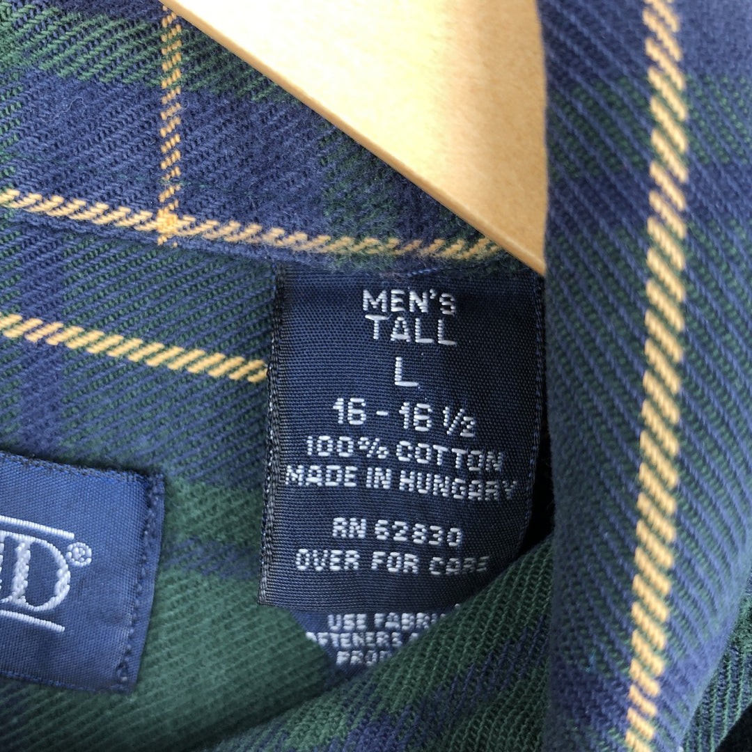 Vintage 80s-90'S Land's End long-sleeved button-down flannel check shirt, men's size L cotton green type Vintage Second Hand
