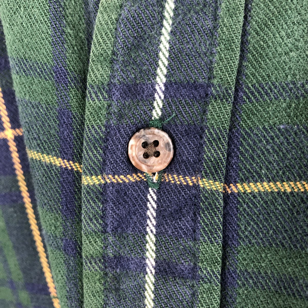 Vintage 80s-90'S Land's End long-sleeved button-down flannel check shirt, men's size L cotton green type Vintage Second Hand