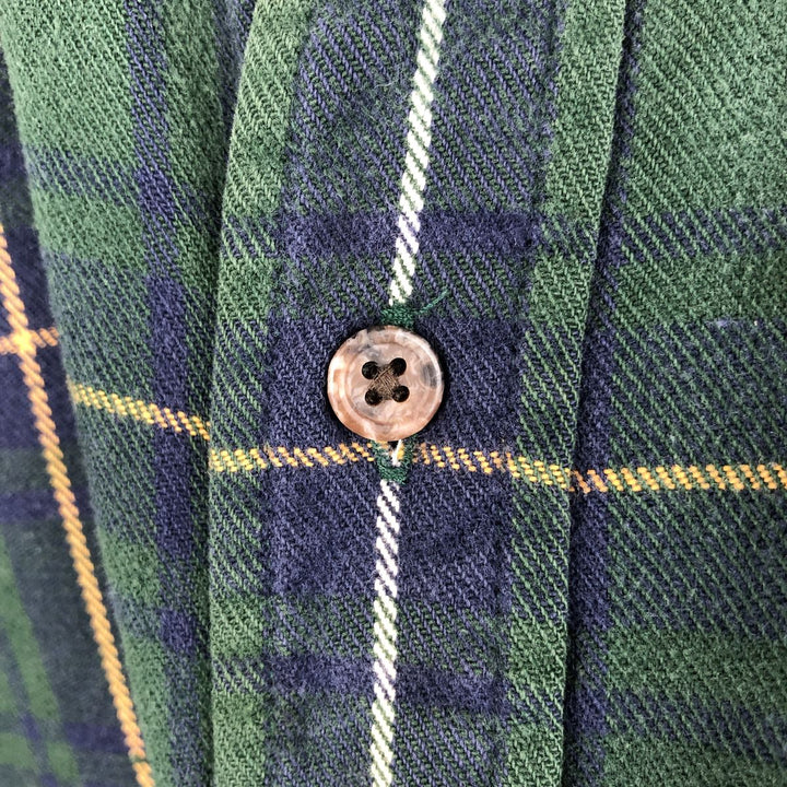 Vintage 80s-90'S Land's End long-sleeved button-down flannel check shirt, men's size L cotton green type Vintage Second Hand