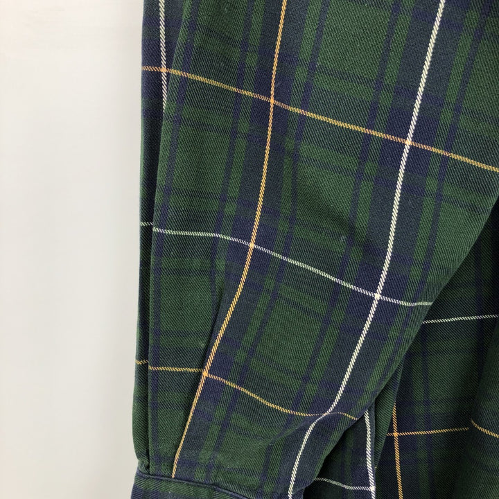 Vintage 80s-90'S Land's End long-sleeved button-down flannel check shirt, men's size L cotton green type Vintage Second Hand