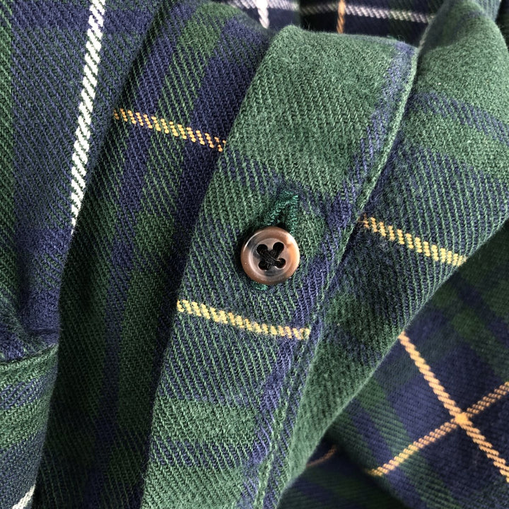 Vintage 80s-90'S Land's End long-sleeved button-down flannel check shirt, men's size L cotton green type Vintage Second Hand