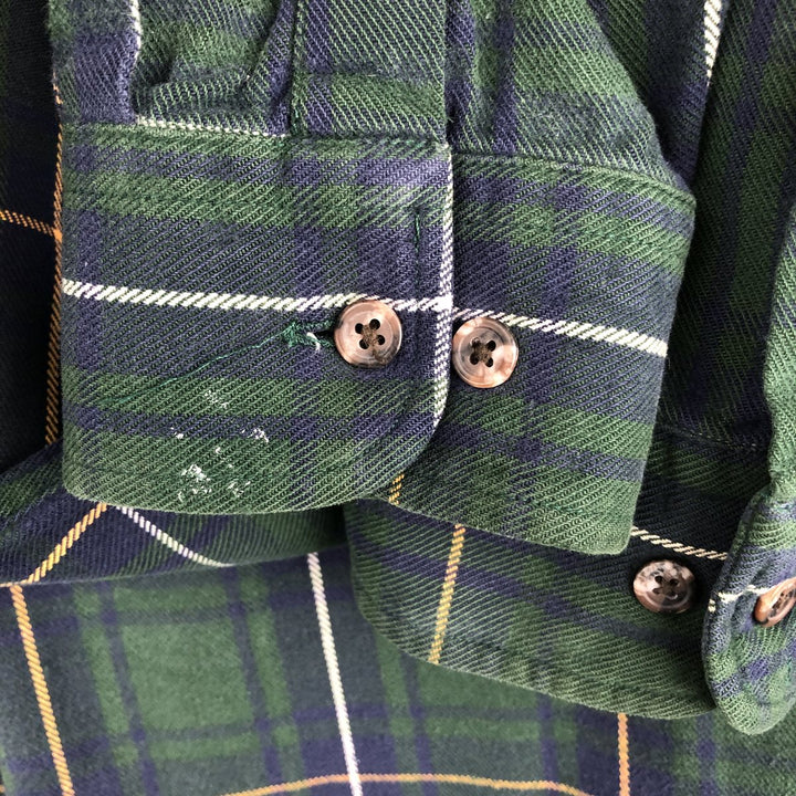 Vintage 80s-90'S Land's End long-sleeved button-down flannel check shirt, men's size L cotton green type Vintage Second Hand
