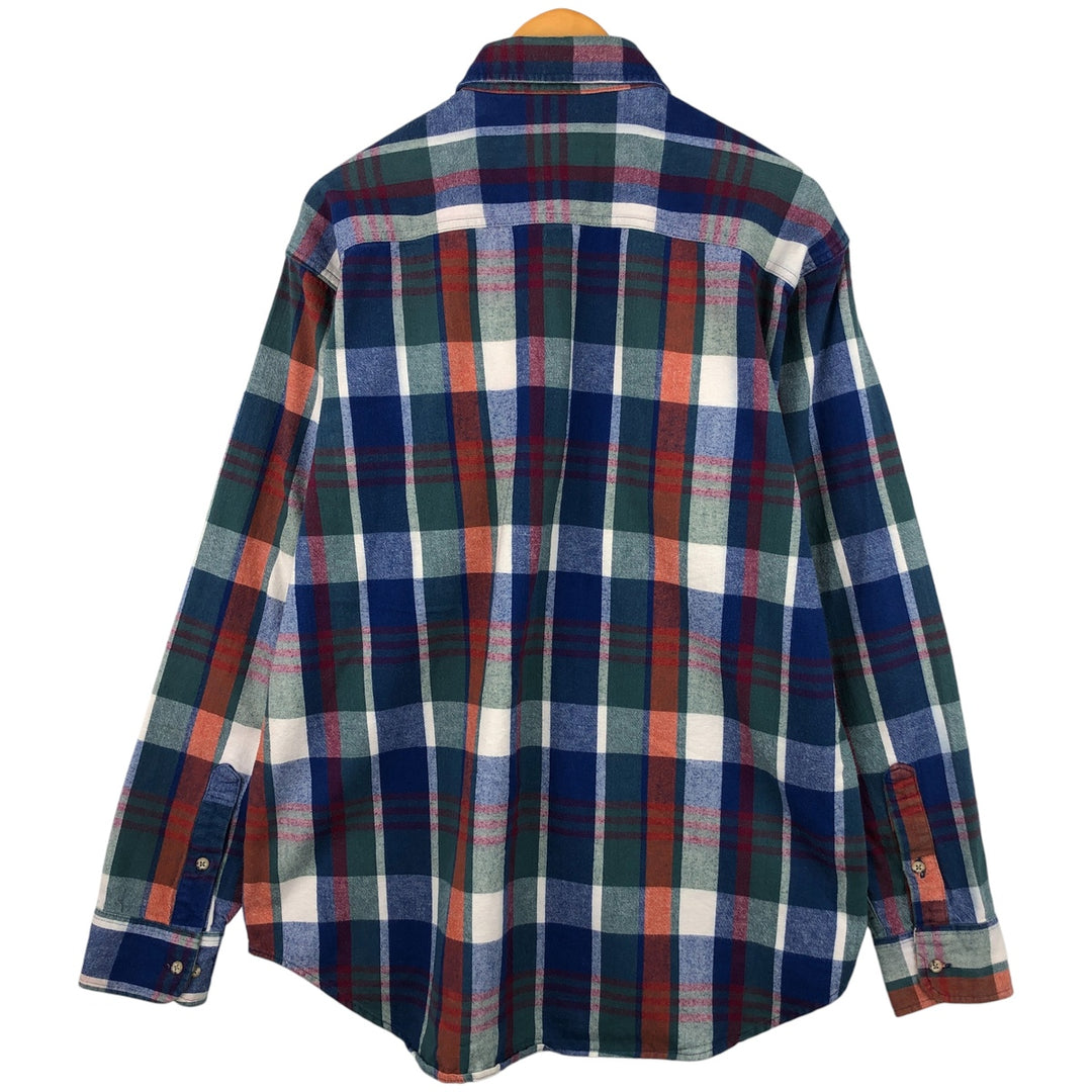 90s-00'S WOOLRICH Long Sleeve Flannel Check Shirt, Made in USA, Men's Size L, Vintage cotton blue type Vintage Second Hand