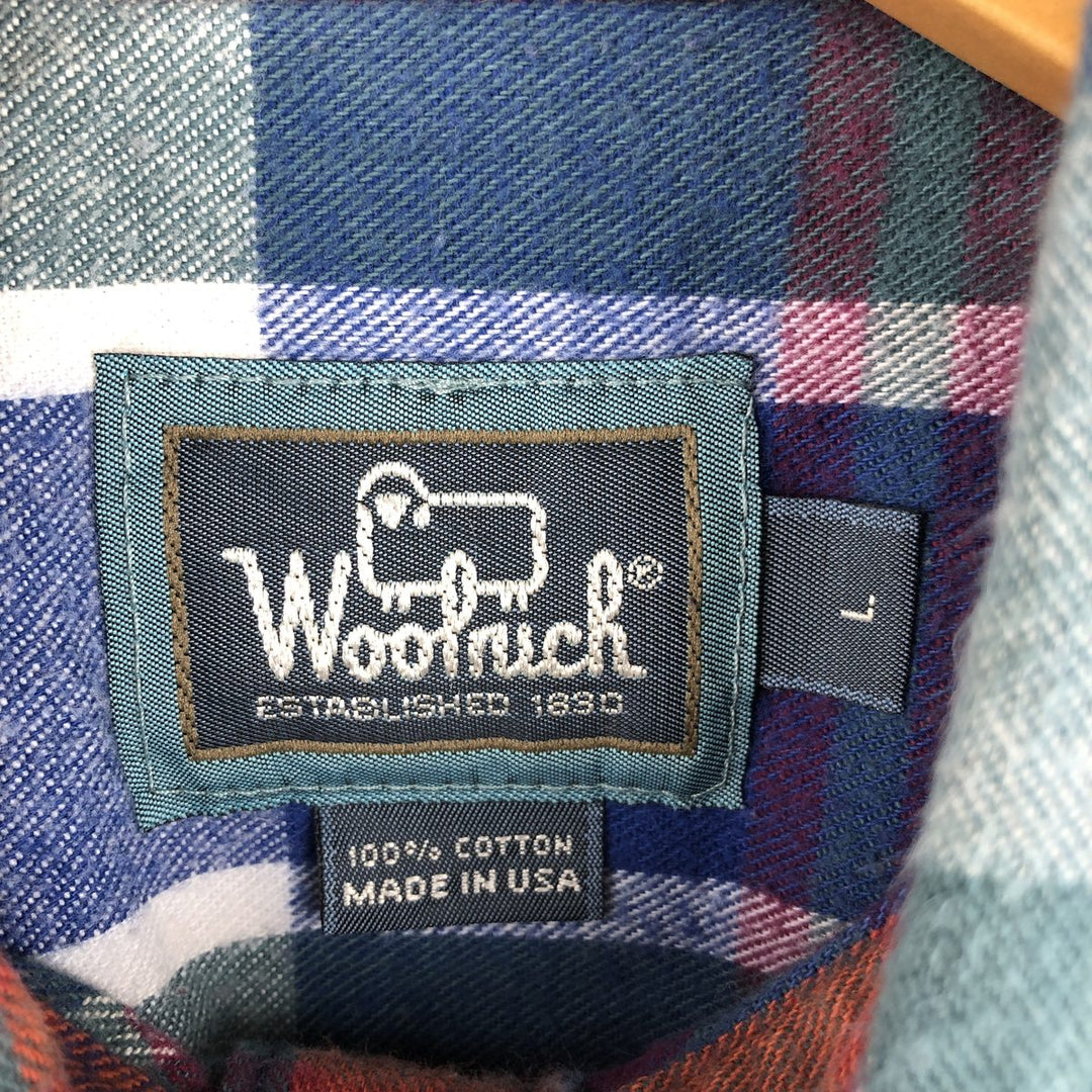 90s-00'S WOOLRICH Long Sleeve Flannel Check Shirt, Made in USA, Men's Size L, Vintage cotton blue type Vintage Second Hand