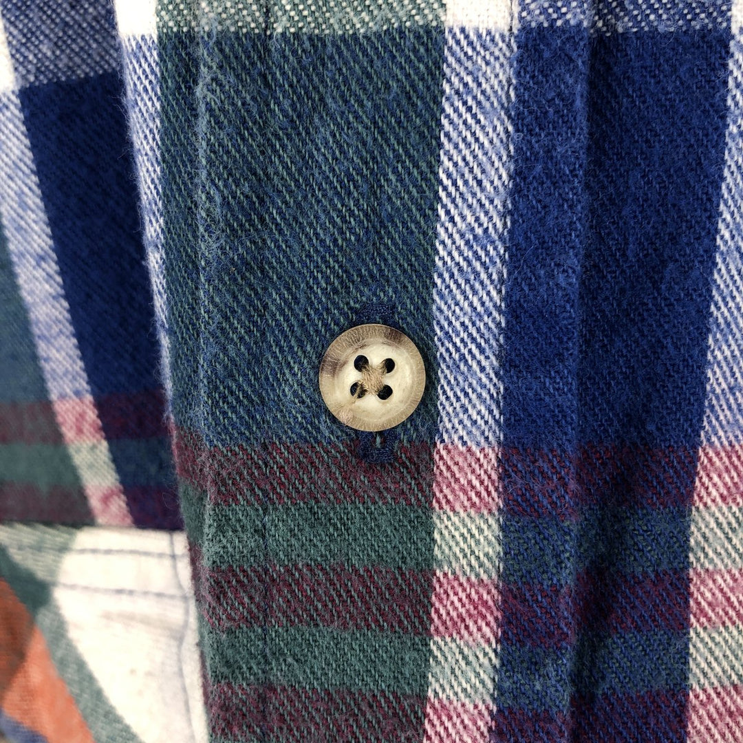 90s-00'S WOOLRICH Long Sleeve Flannel Check Shirt, Made in USA, Men's Size L, Vintage cotton blue type Vintage Second Hand