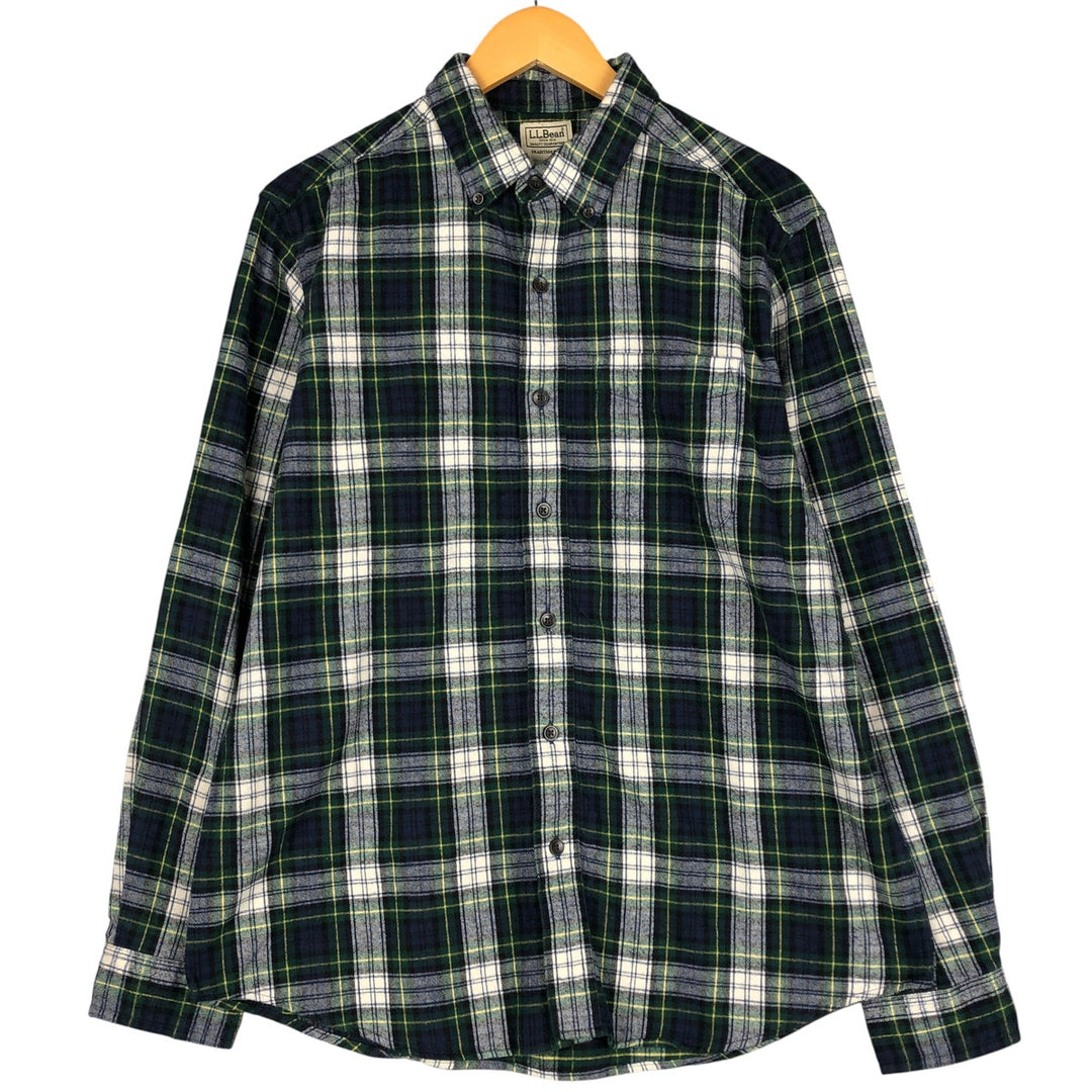 Vintage LL Bean tartan check long-sleeve button-down flannel shirt from the 90'S to 00s, size M. cotton green type Vintage Second Hand