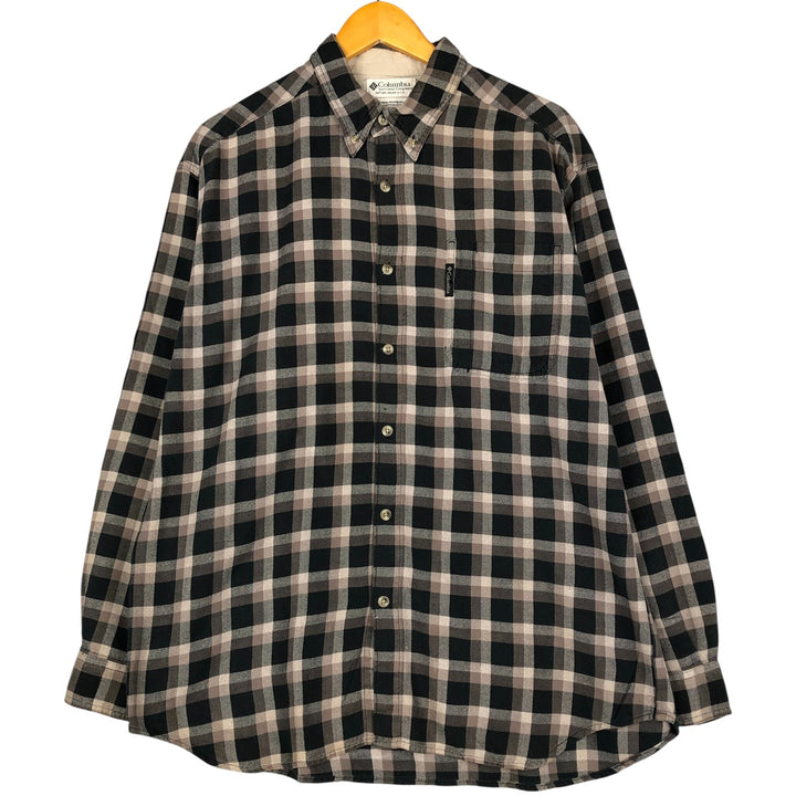 Columbia Long Sleeve Button-Down Light Flannel Check Shirt, Men's XL cotton Khaki type beige Vintage Second Hand