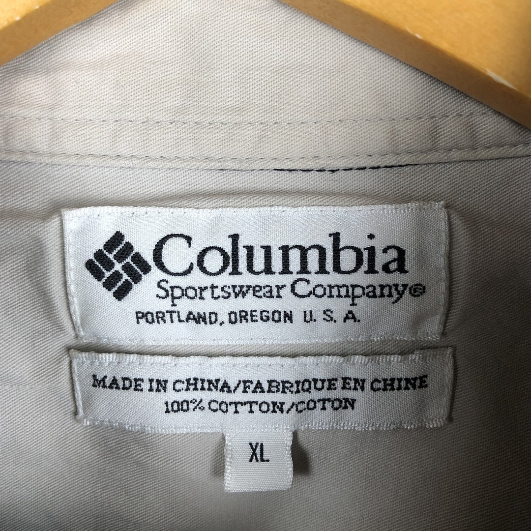 Columbia Long Sleeve Button-Down Light Flannel Check Shirt, Men's XL cotton Khaki type beige Vintage Second Hand