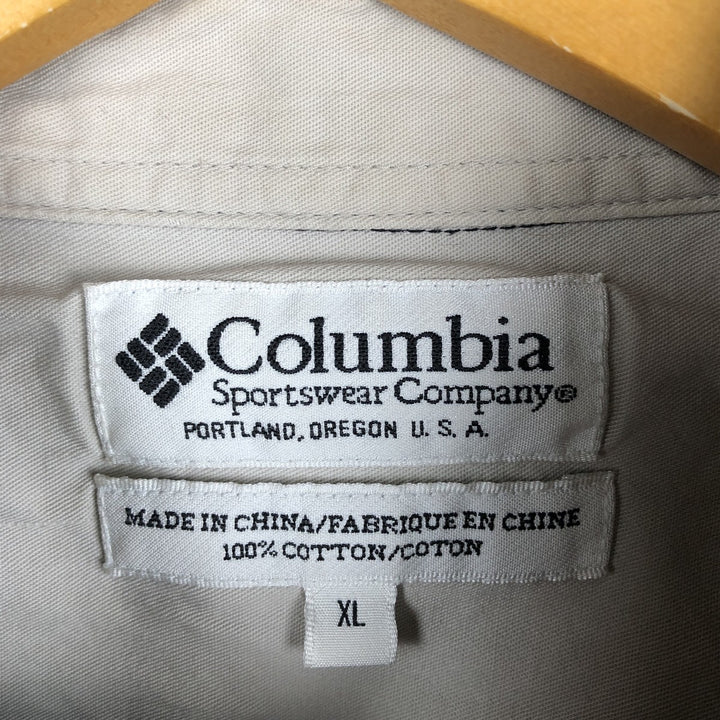 Columbia Long Sleeve Button-Down Light Flannel Check Shirt, Men's XL cotton Khaki type beige Vintage Second Hand