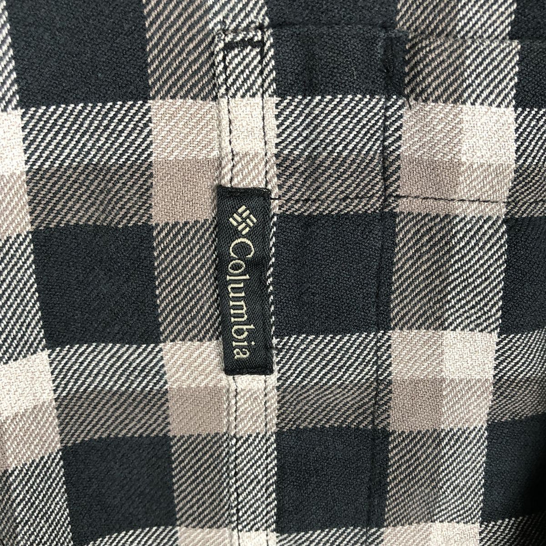 Columbia Long Sleeve Button-Down Light Flannel Check Shirt, Men's XL cotton Khaki type beige Vintage Second Hand