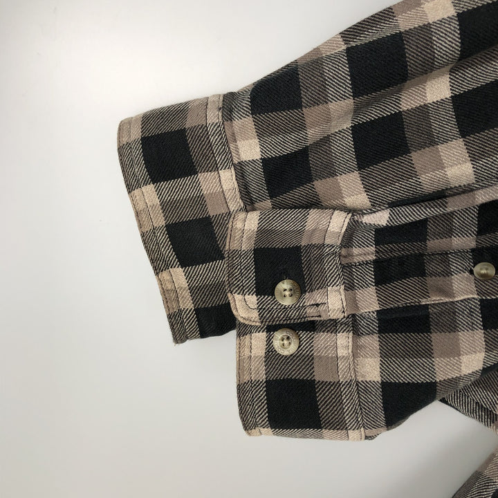 Columbia Long Sleeve Button-Down Light Flannel Check Shirt, Men's XL cotton Khaki type beige Vintage Second Hand