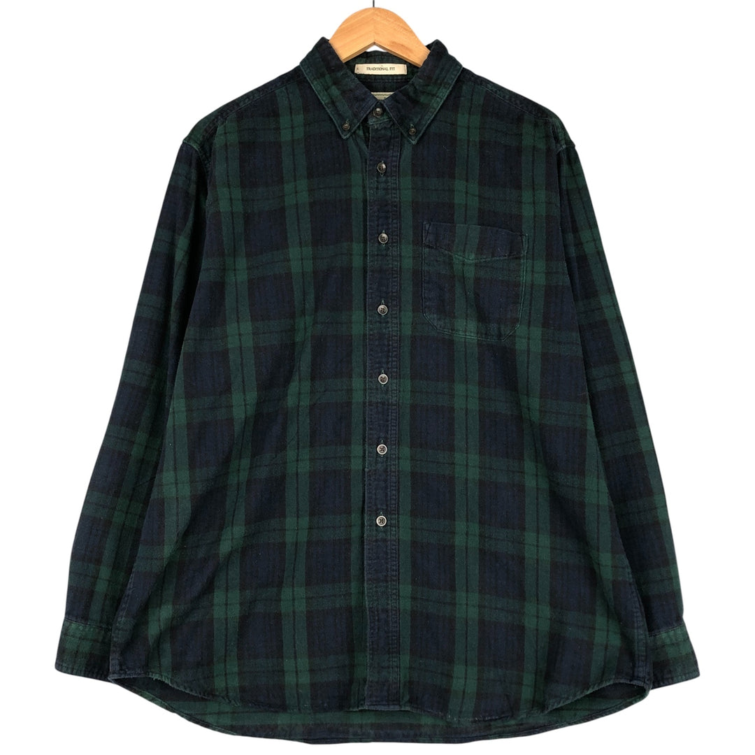 LLBean Traditional Fit Blackwatch Check Long Sleeve Flannel Check Shirt, Men's Size L cotton green type Vintage Second Hand
