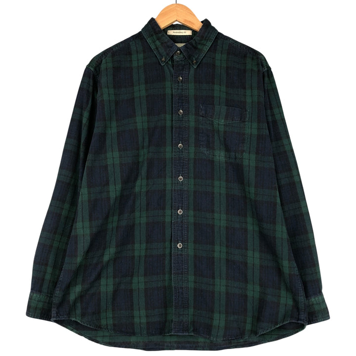 LLBean Traditional Fit Blackwatch Check Long Sleeve Flannel Check Shirt, Men's Size L cotton green type Vintage Second Hand