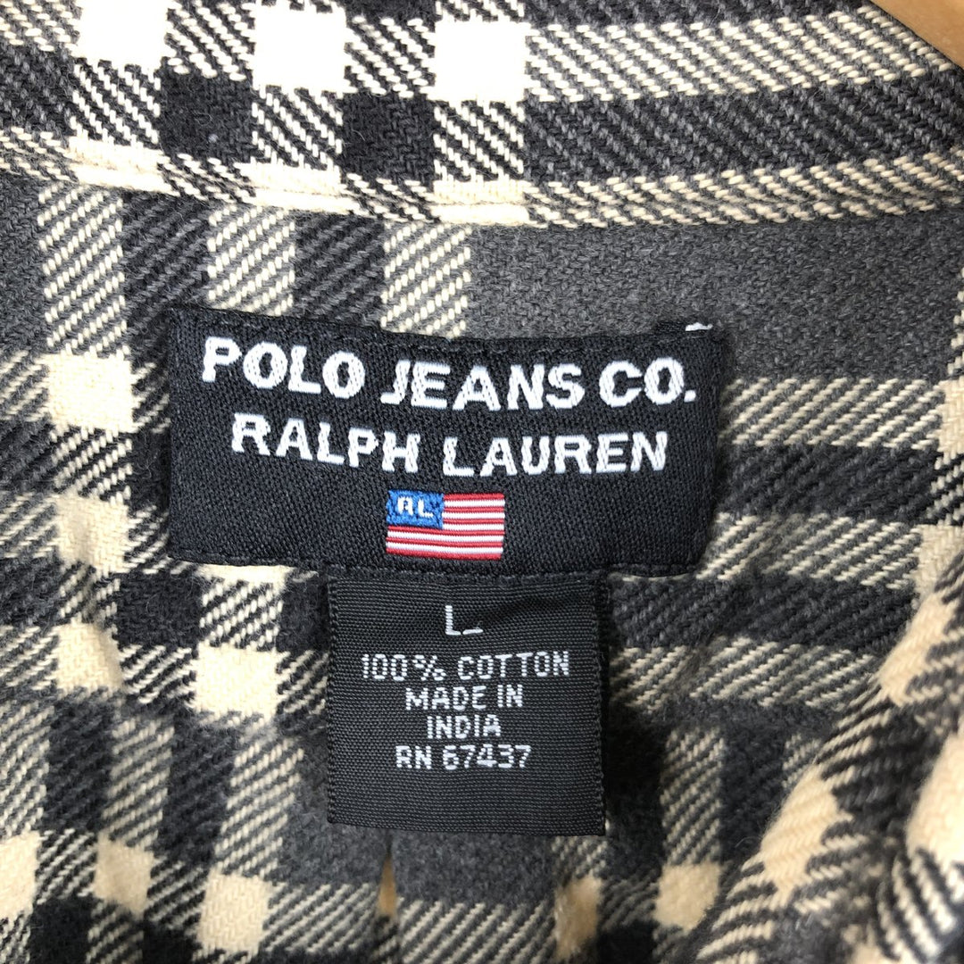 2000'S Ralph Lauren Polo Jeans Company long-sleeved flannel check shirt, men's size L cotton gray type Vintage Second Hand