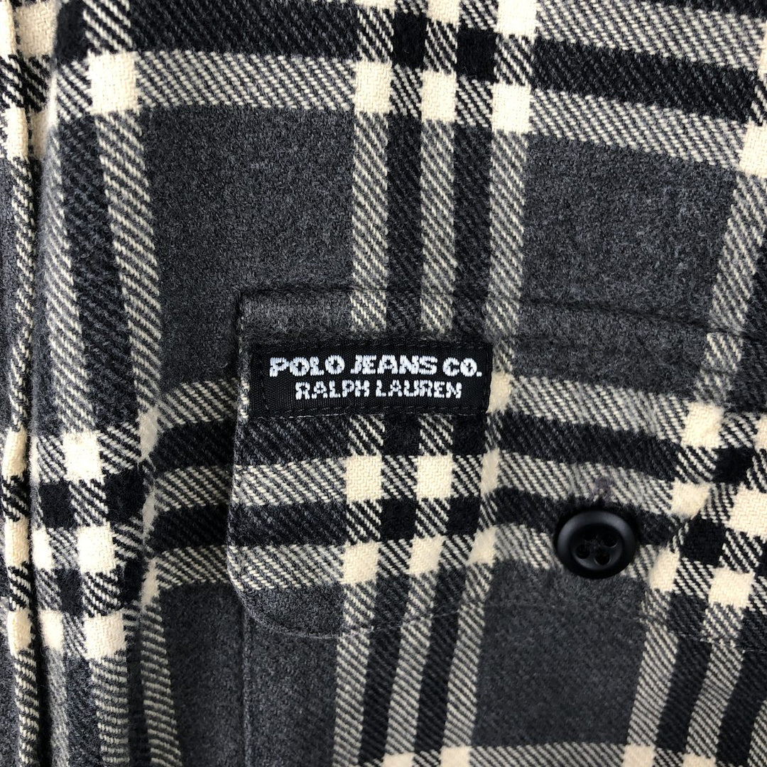 2000'S Ralph Lauren Polo Jeans Company long-sleeved flannel check shirt, men's size L cotton gray type Vintage Second Hand