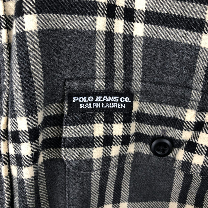 2000'S Ralph Lauren Polo Jeans Company long-sleeved flannel check shirt, men's size L cotton gray type Vintage Second Hand