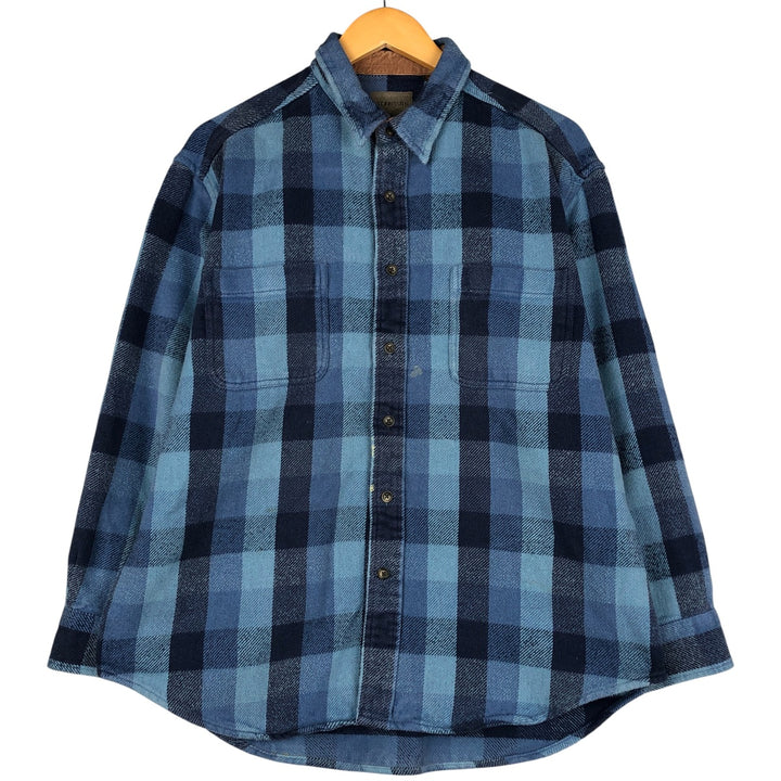 Vintage 90s-00'S St. John's Bay Browny long-sleeved flannel check shirt, men's size L cotton blue type Vintage Second Hand