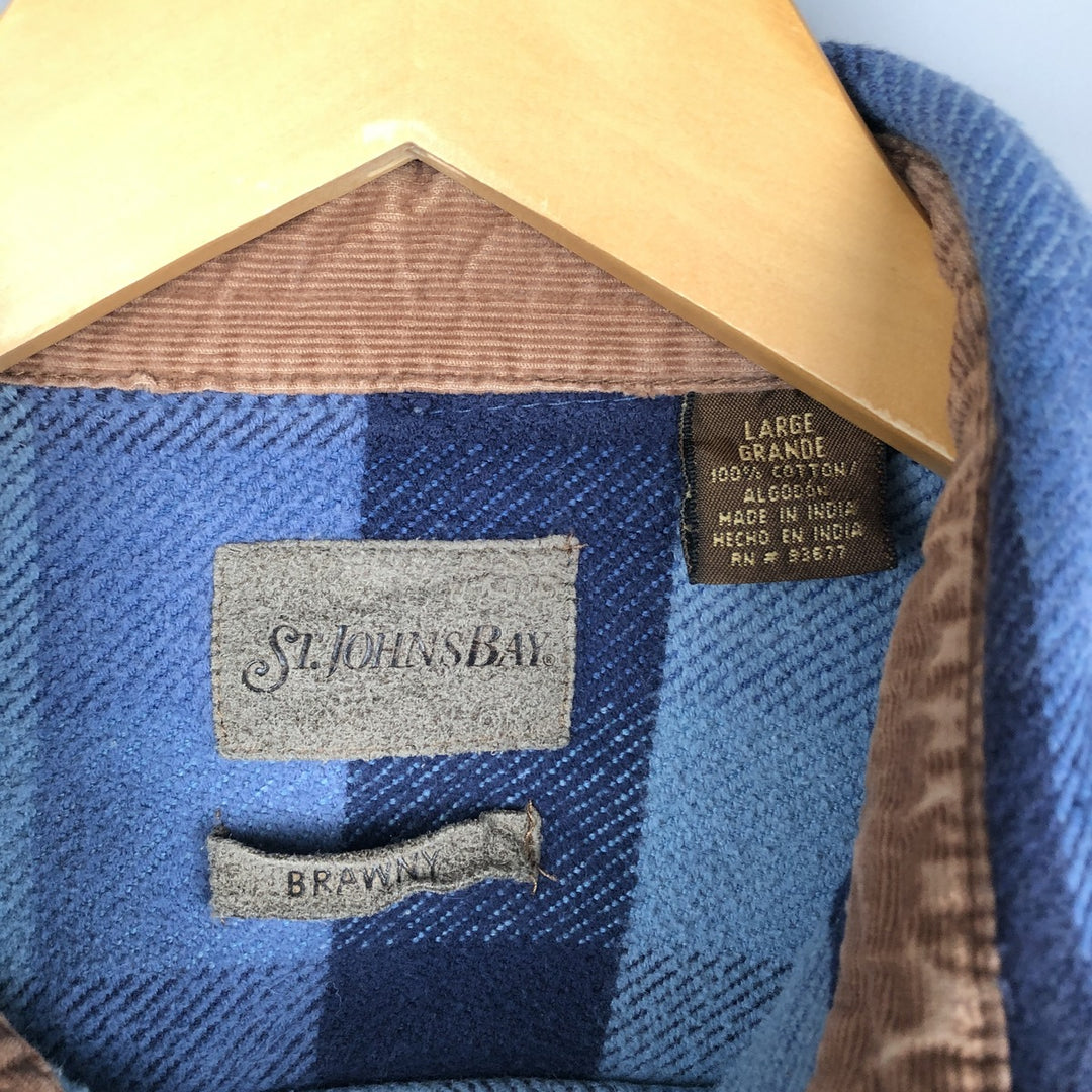 Vintage 90s-00'S St. John's Bay Browny long-sleeved flannel check shirt, men's size L cotton blue type Vintage Second Hand