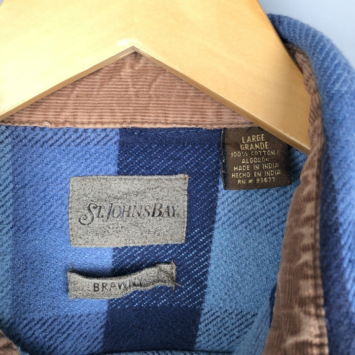 Vintage 90s-00'S St. John's Bay Browny long-sleeved flannel check shirt, men's size L cotton blue type Vintage Second Hand