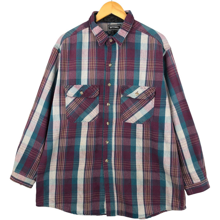 NATIONAL OUTFITTERS Long Sleeve Flannel Check Shirt, Men's Size XL cotton Red type red-purple Vintage Second Hand