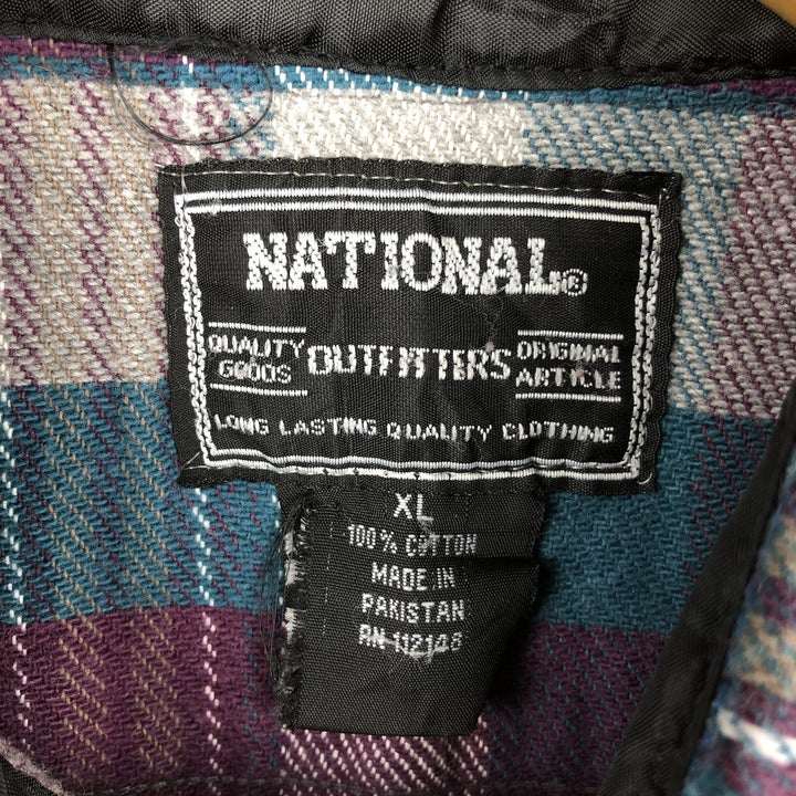 NATIONAL OUTFITTERS Long Sleeve Flannel Check Shirt, Men's Size XL cotton Red type red-purple Vintage Second Hand